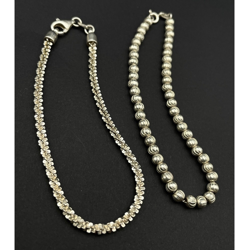 Sterling Silver Bracelet Stack Bundle Twist Chain Beaded Chain Lot - Picture 3 of 11